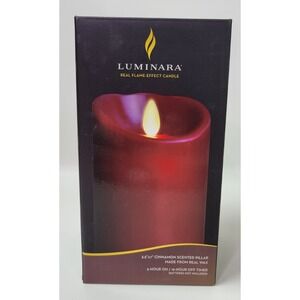 Luminara Cinnamon Scented Flameless Pillar Wax Candle Burgundy w. Timer 3.5"x7"